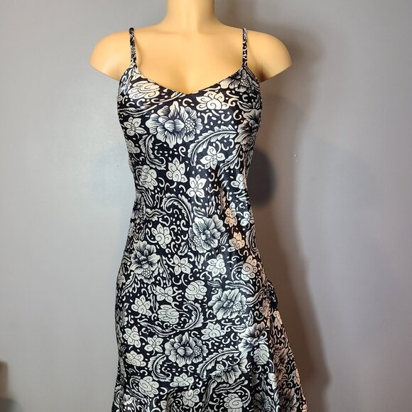 Vtg 90s Dress Floral Satin Gilded Age Holiday Sz Large Y2K Drop Waist Goth - Picture 9 of 11